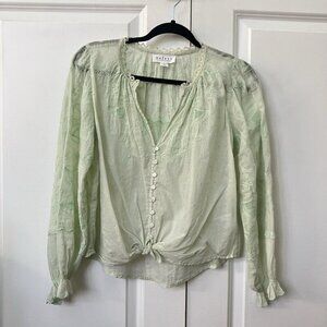 Velvet by Graham & Spencer Blouse‎ Womens XS Embroidered Tie Front Sheer Boho